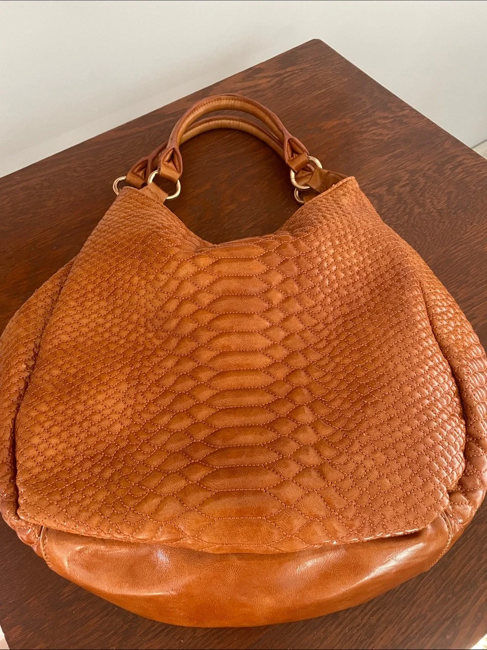 Big Buddha Cognac Leather Hobo with Tassel Detail